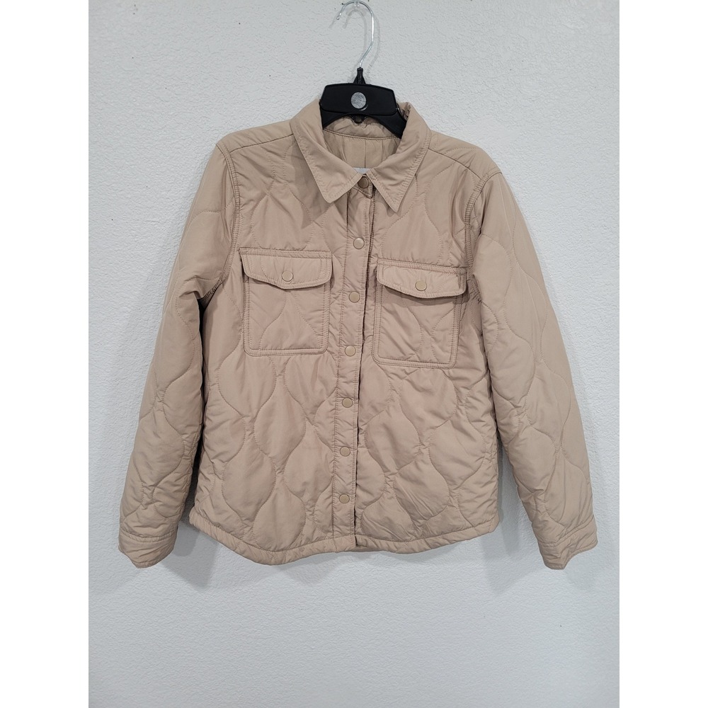 Love Tree Tan Quilted Shirt Jacket Shacket Beige S Onion Quilt Snap Front #13